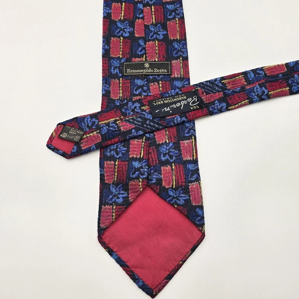 Ermenegildo Zegna‎ Geometric Red Gold 100% Silk Italy Mens Neck Tie